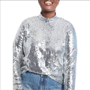 NWT ELOQUII Silver Sequin Cropped Turtleneck 18/20